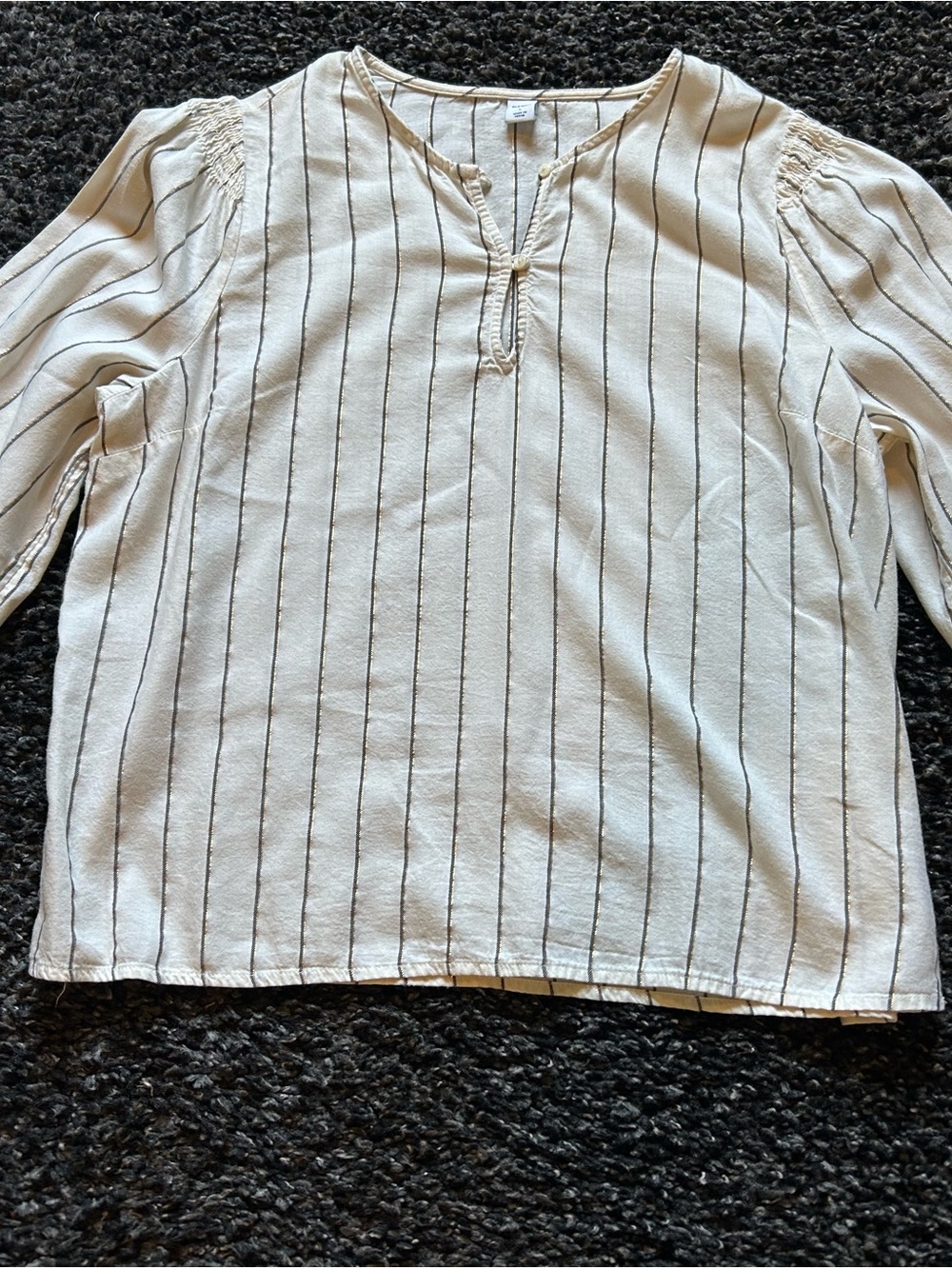 Old Navy Cream Blouse with Black and Gold Pinstripes